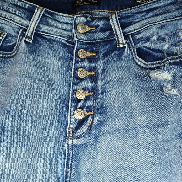 Judy Blue Boyfriend Fit Button-Fly Women's Blue Distressed Jeans - Picture 7 of 16